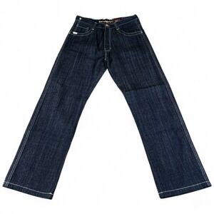 5ive Jungle & Co Jeans Mens 34 Blue Embroidered Raw Indigo Straight‎ Leg New